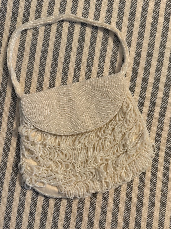 Handbags - Beaded Cream Evening Shoulder Bag
